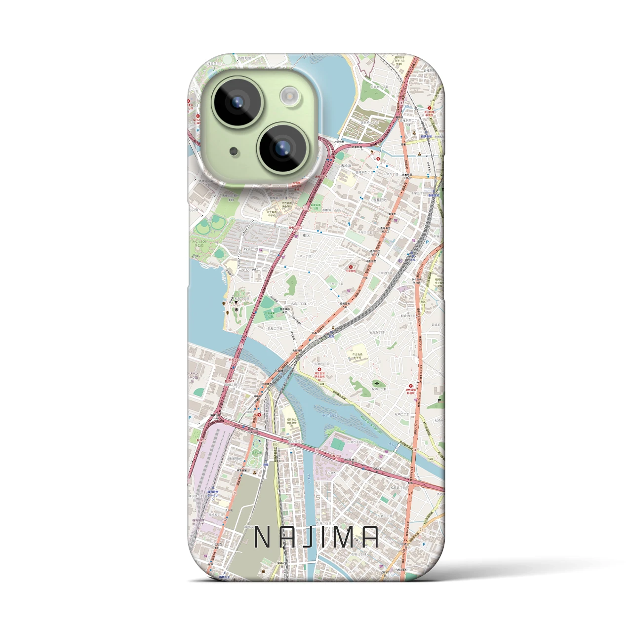 【名島】地図柄iPhoneケース（バックカバータイプ・ナチュラル）iPhone 15 用