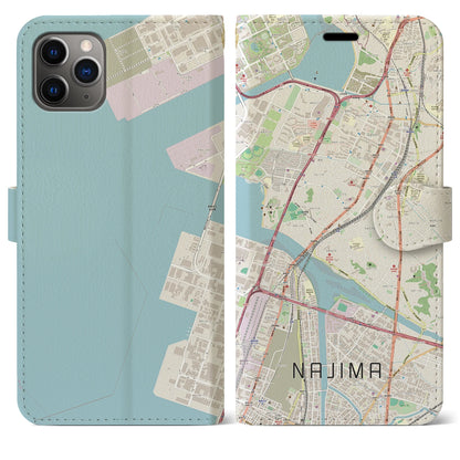 【名島（福岡県）】地図柄iPhoneケース（手帳タイプ）ナチュラル・iPhone 11 Pro Max 用