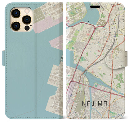 【名島（福岡県）】地図柄iPhoneケース（手帳タイプ）ナチュラル・iPhone 12 Pro Max 用