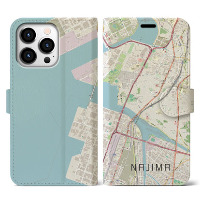 【名島（福岡県）】地図柄iPhoneケース（手帳タイプ）ナチュラル・iPhone 13 Pro 用