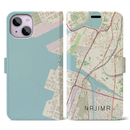 【名島（福岡県）】地図柄iPhoneケース（手帳タイプ）ナチュラル・iPhone 14 用