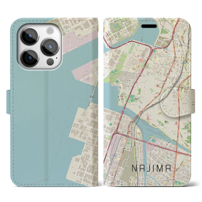 【名島（福岡県）】地図柄iPhoneケース（手帳タイプ）ナチュラル・iPhone 14 Pro 用