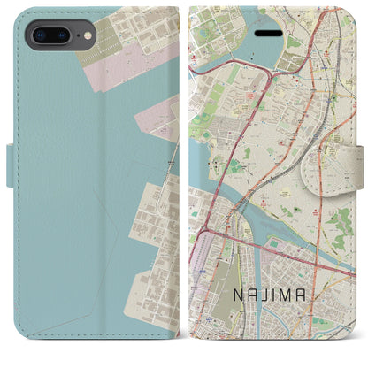 【名島（福岡県）】地図柄iPhoneケース（手帳タイプ）ナチュラル・iPhone 8Plus /7Plus / 6sPlus / 6Plus 用