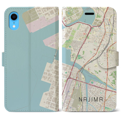 【名島（福岡県）】地図柄iPhoneケース（手帳タイプ）ナチュラル・iPhone XR 用