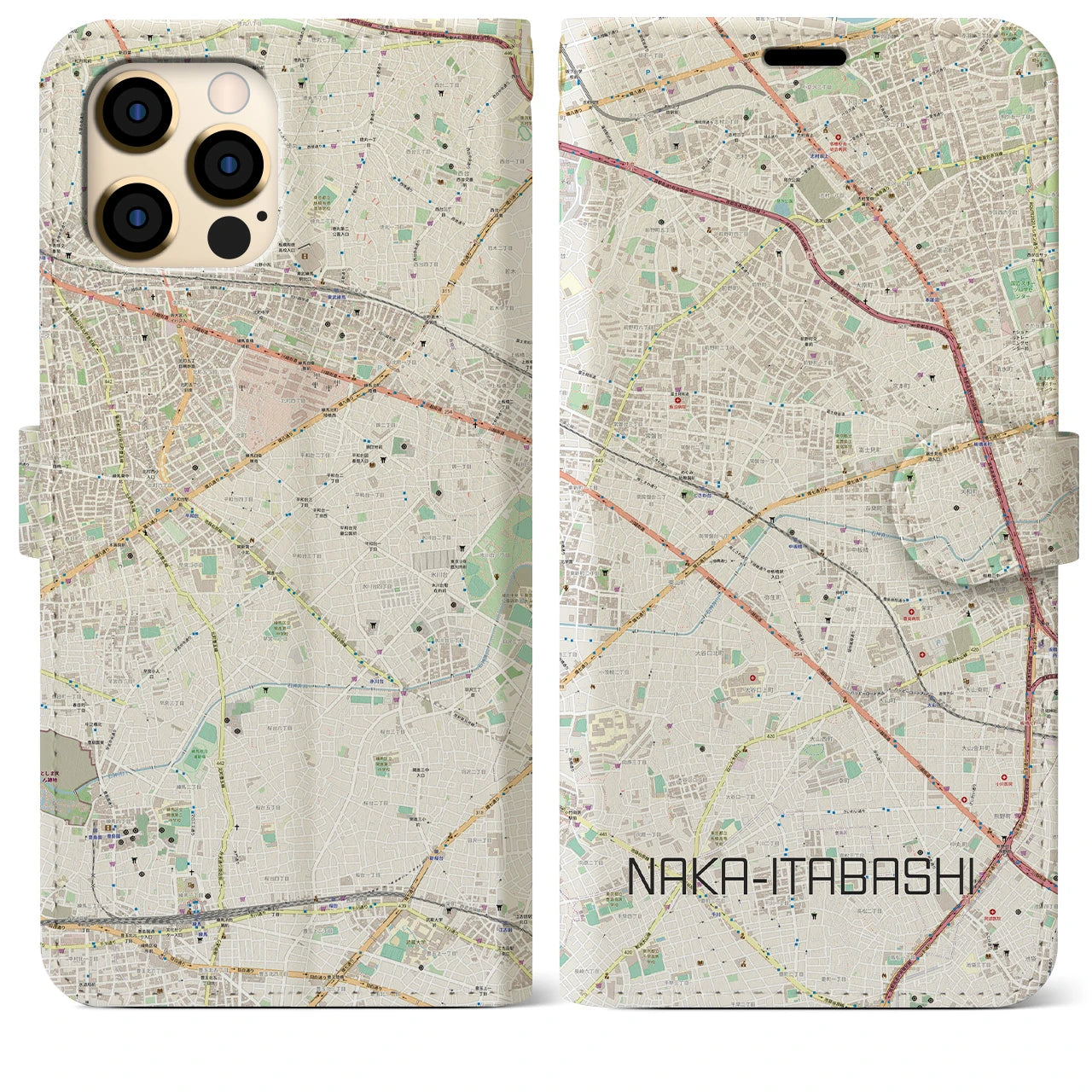 【中板橋】地図柄iPhoneケース（手帳両面タイプ・ナチュラル）iPhone 12 Pro Max 用