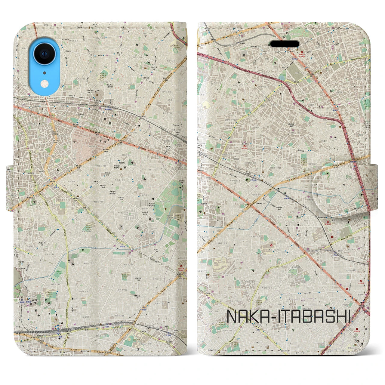 【中板橋】地図柄iPhoneケース（手帳両面タイプ・ナチュラル）iPhone XR 用