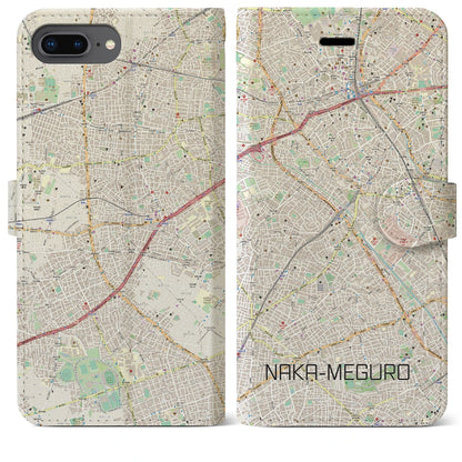 【中目黒（東京都）】地図柄iPhoneケース（手帳タイプ）ナチュラル・iPhone 8Plus /7Plus / 6sPlus / 6Plus 用