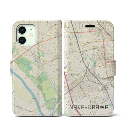 【中浦和（埼玉県）】地図柄iPhoneケース（手帳タイプ）ナチュラル・iPhone 12 mini 用