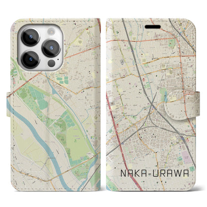 【中浦和（埼玉県）】地図柄iPhoneケース（手帳タイプ）ナチュラル・iPhone 14 Pro 用