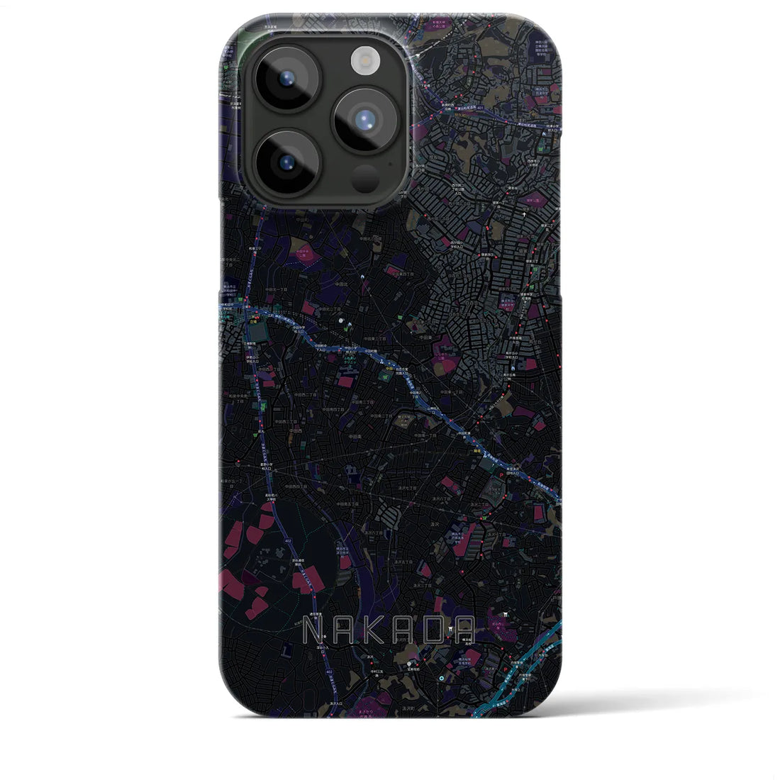 【中田】地図柄iPhoneケース（バックカバータイプ・ブラック）iPhone 15 Pro Max 用