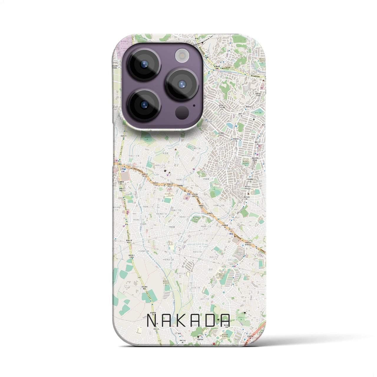 【中田】地図柄iPhoneケース（バックカバータイプ・ナチュラル）iPhone 14 Pro 用