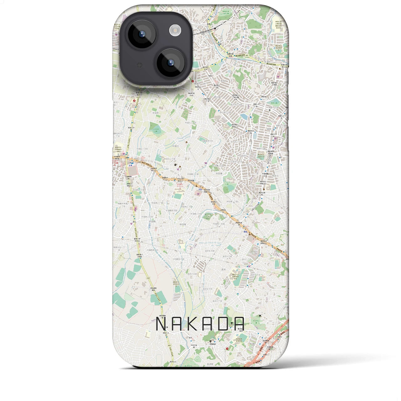 【中田】地図柄iPhoneケース（バックカバータイプ・ナチュラル）iPhone 14 Plus 用