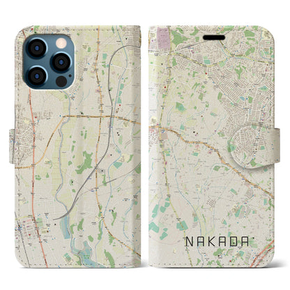 【中田（神奈川県）】地図柄iPhoneケース（手帳タイプ）ナチュラル・iPhone 12 / 12 Pro 用