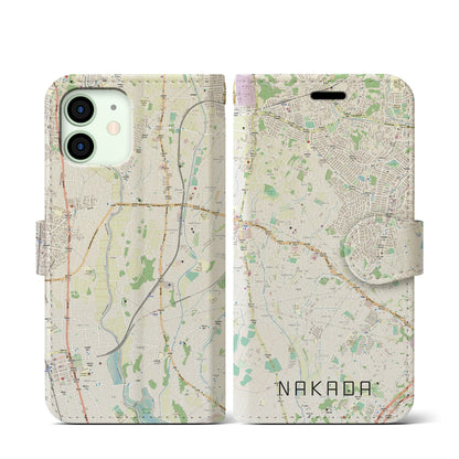 【中田（神奈川県）】地図柄iPhoneケース（手帳タイプ）ナチュラル・iPhone 12 mini 用
