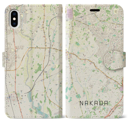 【中田（神奈川県）】地図柄iPhoneケース（手帳タイプ）ナチュラル・iPhone XS Max 用
