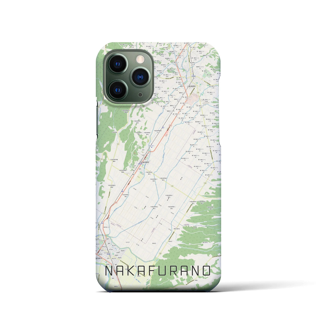 【中富良野】地図柄iPhoneケース（バックカバータイプ・ナチュラル）iPhone 11 Pro 用
