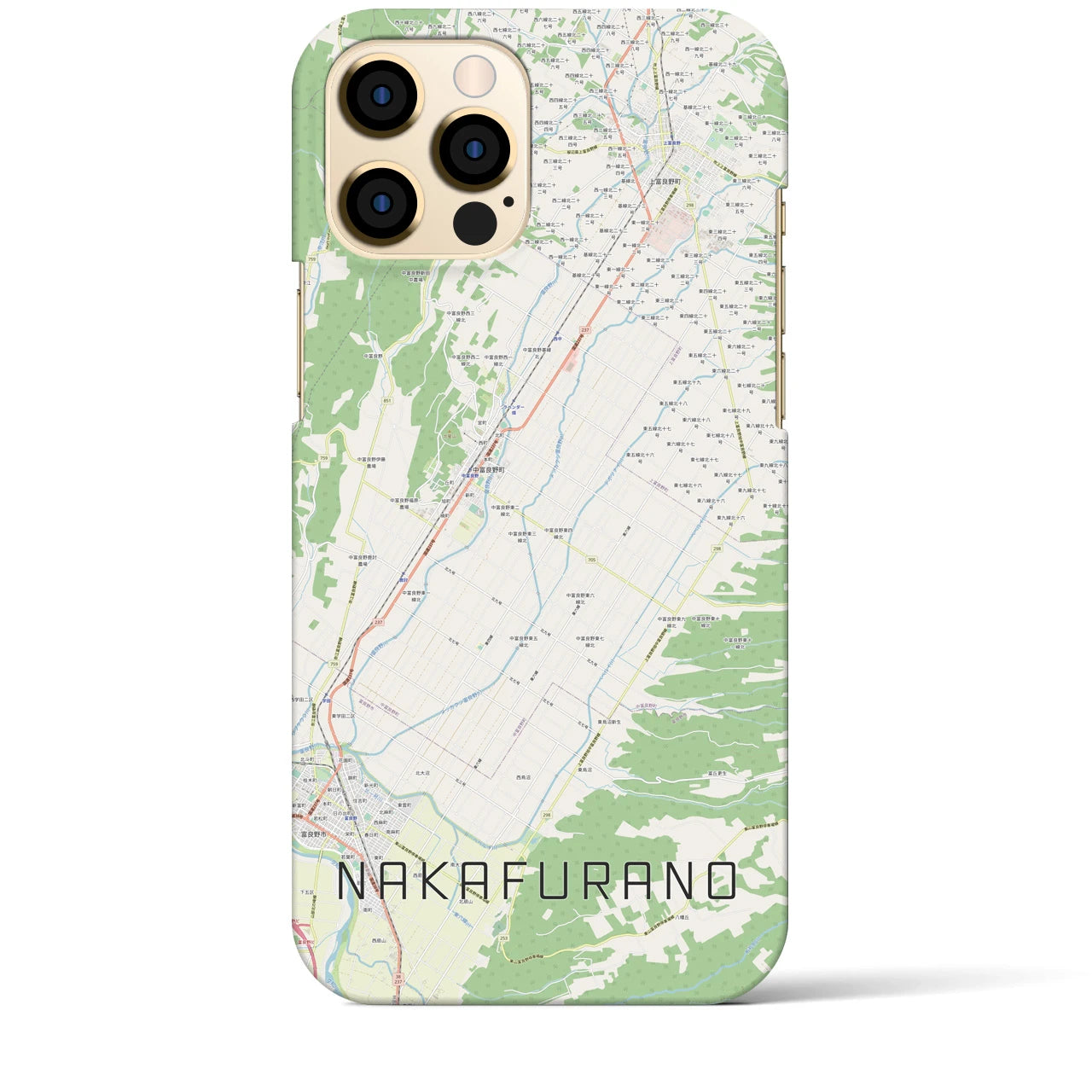 【中富良野】地図柄iPhoneケース（バックカバータイプ・ナチュラル）iPhone 12 Pro Max 用