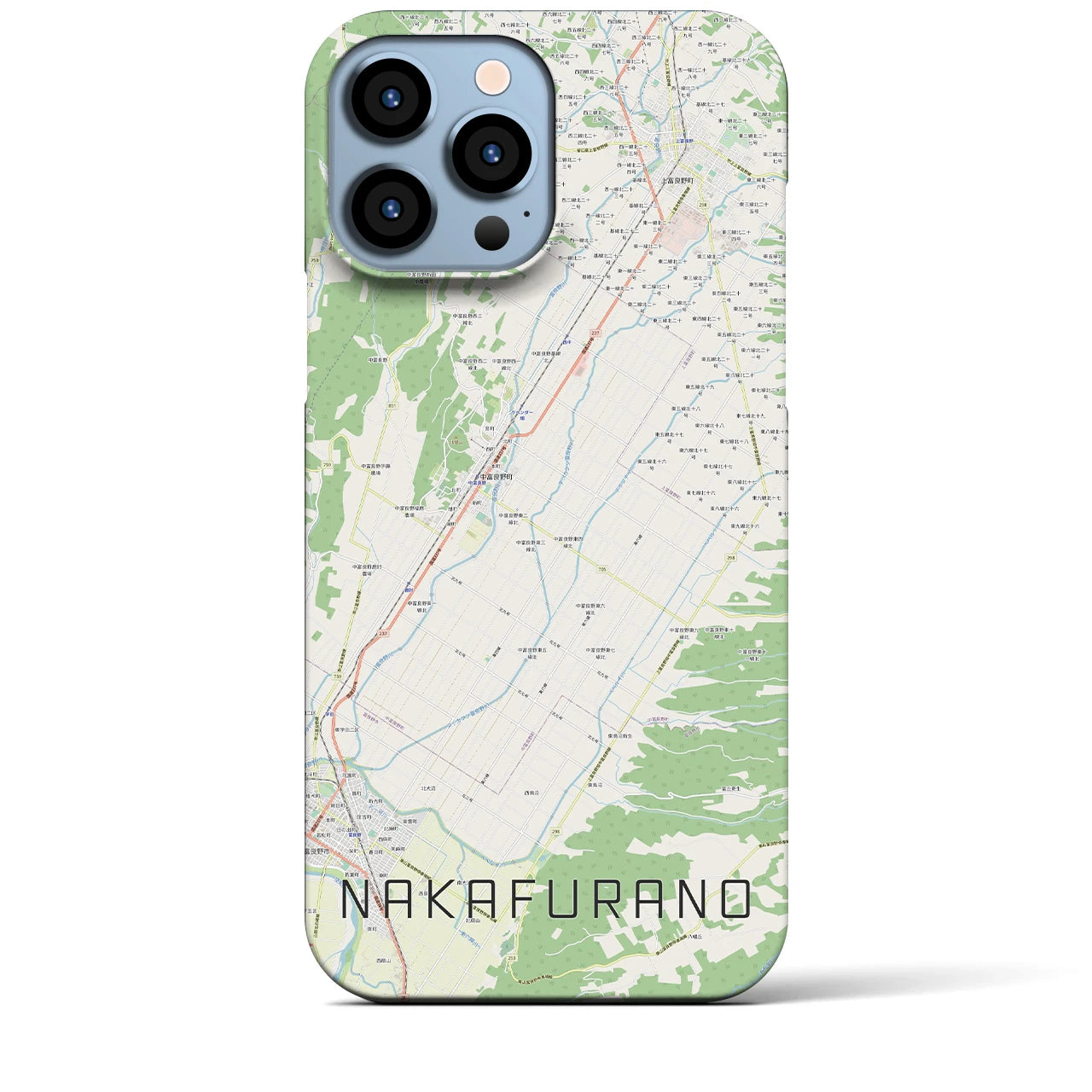 【中富良野】地図柄iPhoneケース（バックカバータイプ・ナチュラル）iPhone 13 Pro Max 用
