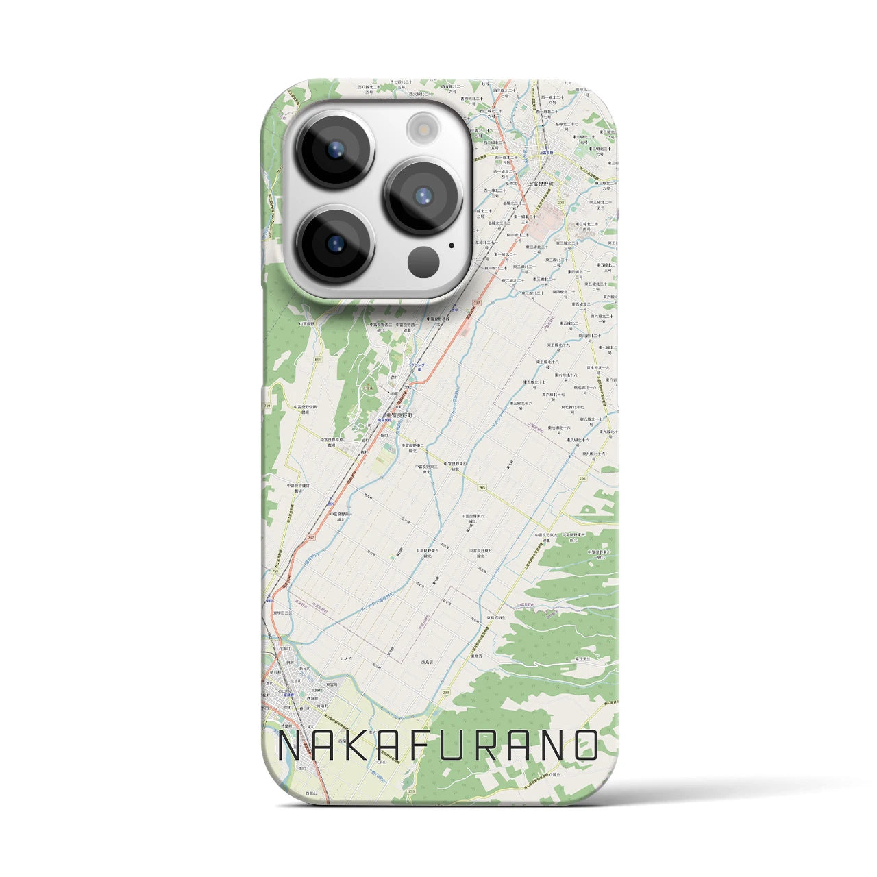 【中富良野】地図柄iPhoneケース（バックカバータイプ・ナチュラル）iPhone 14 Pro 用