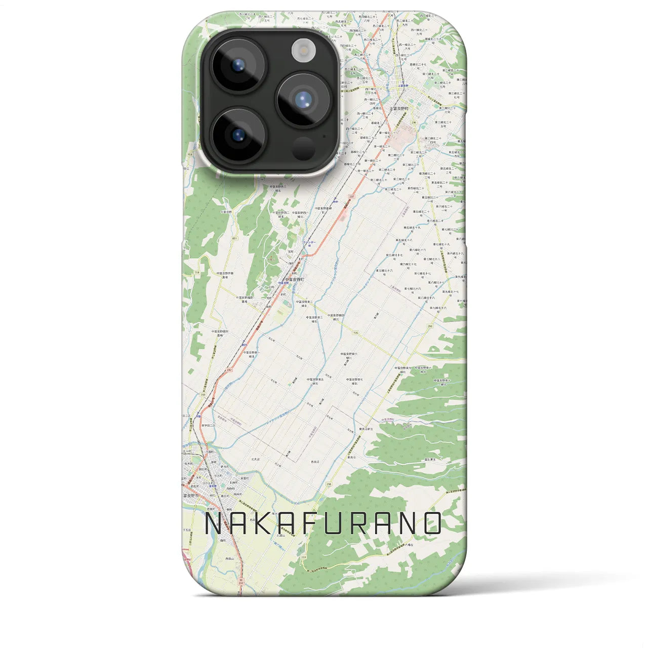 【中富良野】地図柄iPhoneケース（バックカバータイプ・ナチュラル）iPhone 15 Pro Max 用