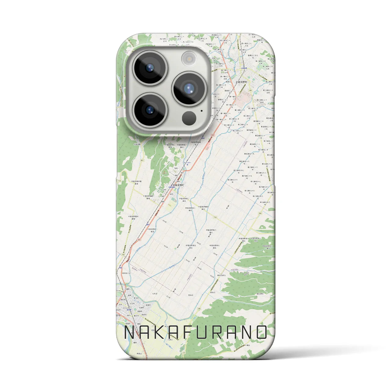 【中富良野】地図柄iPhoneケース（バックカバータイプ・ナチュラル）iPhone 15 Pro 用