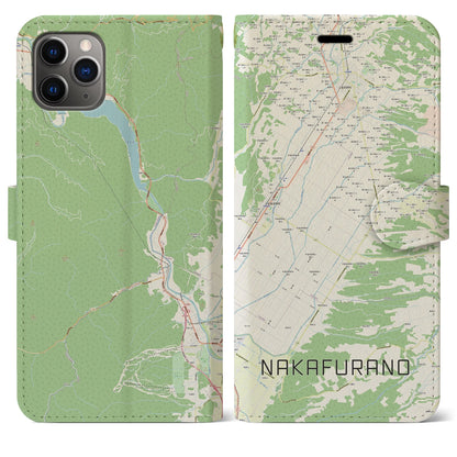 【中富良野（北海道）】地図柄iPhoneケース（手帳タイプ）ナチュラル・iPhone 11 Pro Max 用
