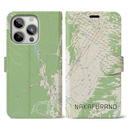 【中富良野（北海道）】地図柄iPhoneケース（手帳タイプ）ナチュラル・iPhone 15 Pro 用