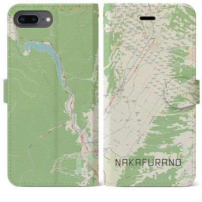 【中富良野（北海道）】地図柄iPhoneケース（手帳タイプ）ナチュラル・iPhone 8Plus /7Plus / 6sPlus / 6Plus 用