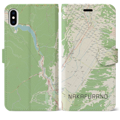 【中富良野（北海道）】地図柄iPhoneケース（手帳タイプ）ナチュラル・iPhone XS Max 用