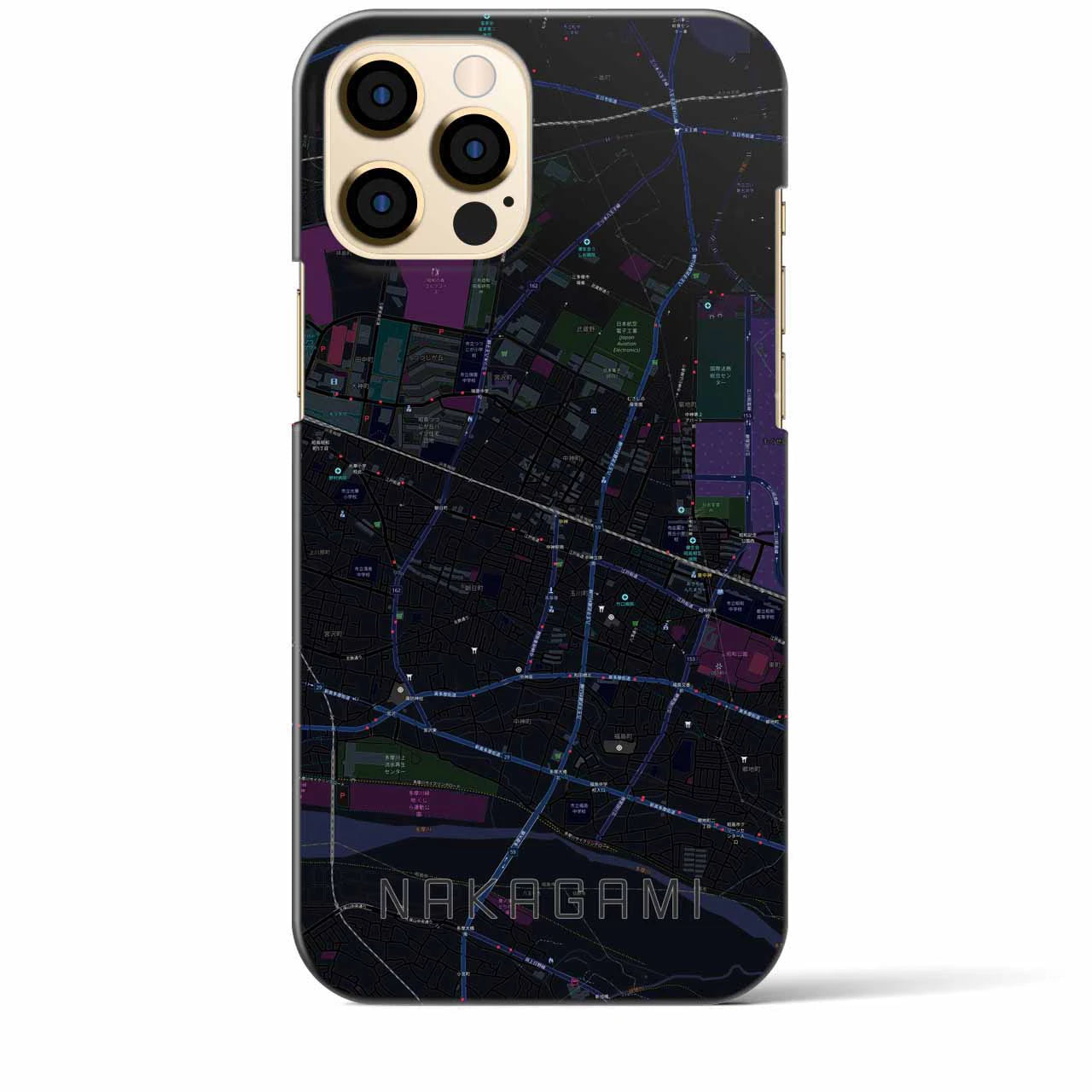 【中神】地図柄iPhoneケース（バックカバータイプ・ブラック）iPhone 12 Pro Max 用