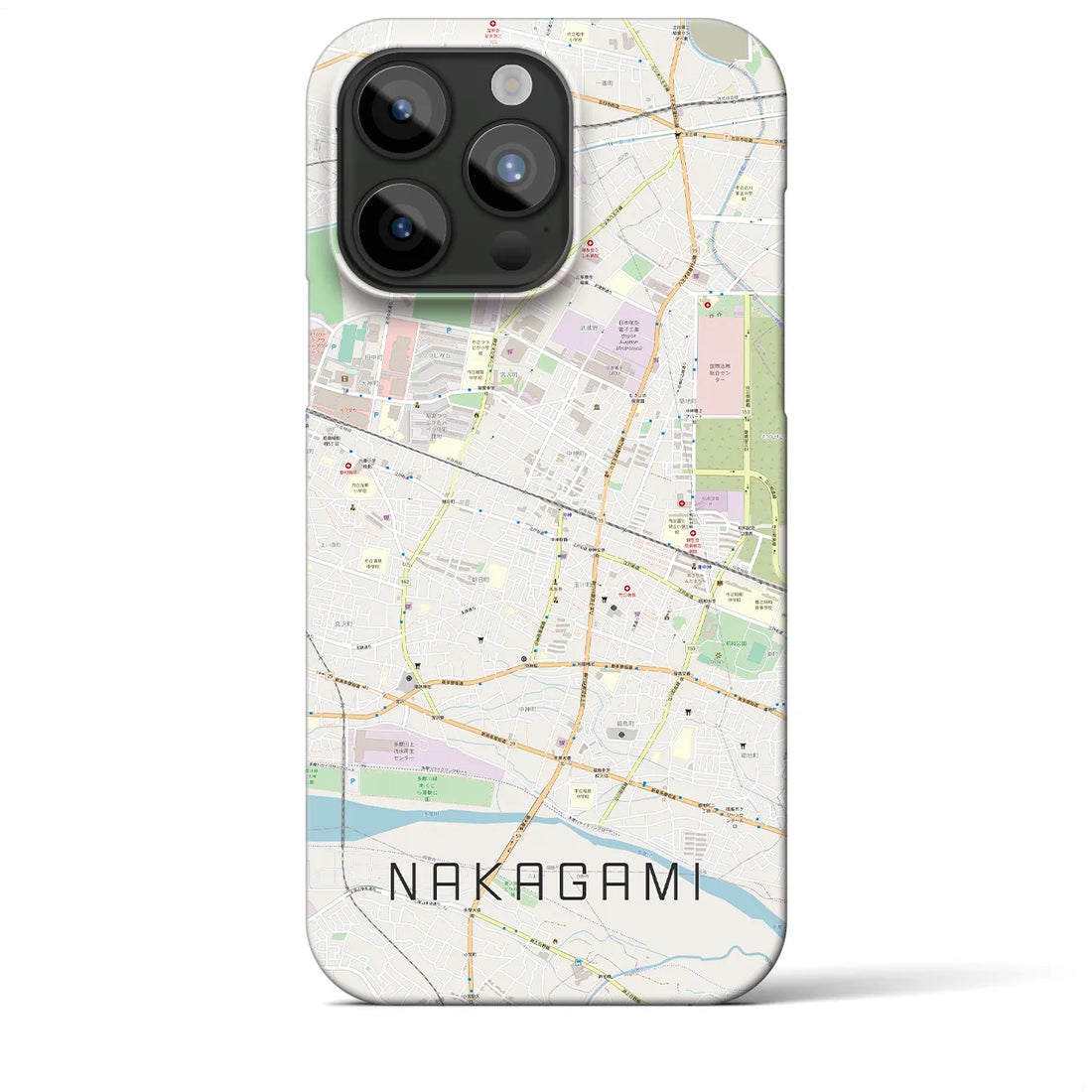 【中神】地図柄iPhoneケース（バックカバータイプ・ナチュラル）iPhone 15 Pro Max 用