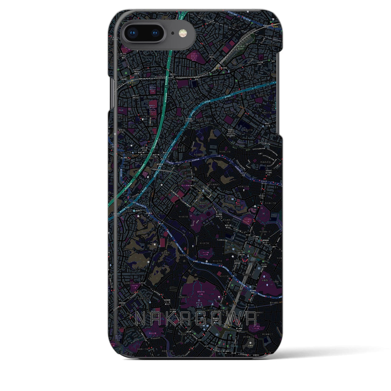 【中川】地図柄iPhoneケース（バックカバータイプ・ブラック）iPhone 8Plus /7Plus / 6sPlus / 6Plus 用