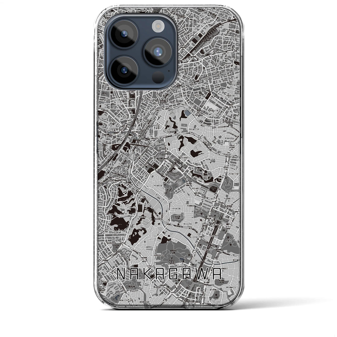 【中川】地図柄iPhoneケース（クリアタイプ・モノトーン）iPhone 15 Pro Max 用