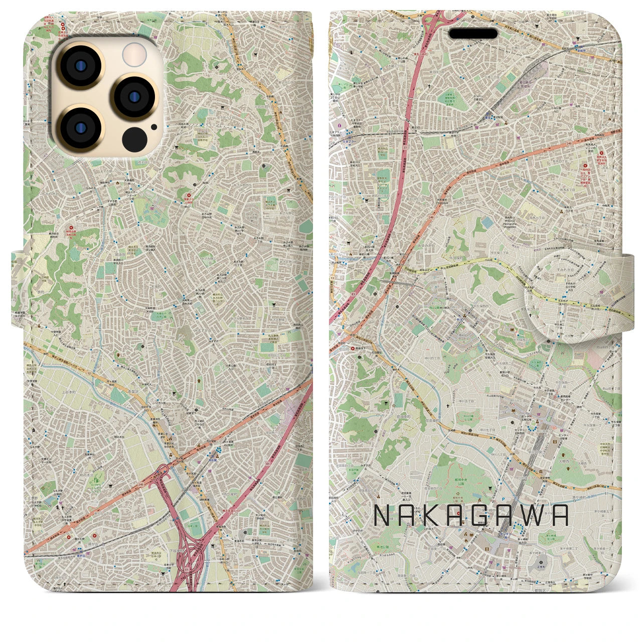 【中川】地図柄iPhoneケース（手帳両面タイプ・ナチュラル）iPhone 12 Pro Max 用
