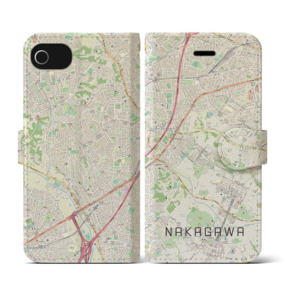 【中川（神奈川県）】地図柄iPhoneケース（手帳タイプ）ナチュラル・iPhone SE（第3 / 第2世代） / 8 / 7 / 6s / 6 用