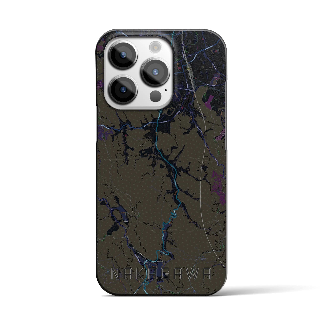 【那珂川】地図柄iPhoneケース（バックカバータイプ・ブラック）iPhone 14 Pro 用