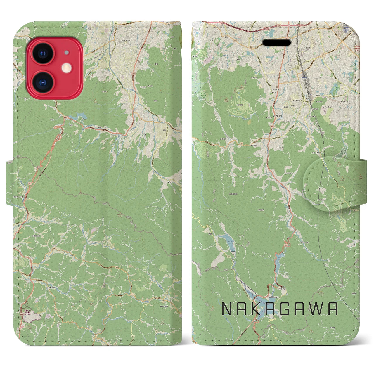 【那珂川】地図柄iPhoneケース（手帳両面タイプ・ナチュラル）iPhone 11 用