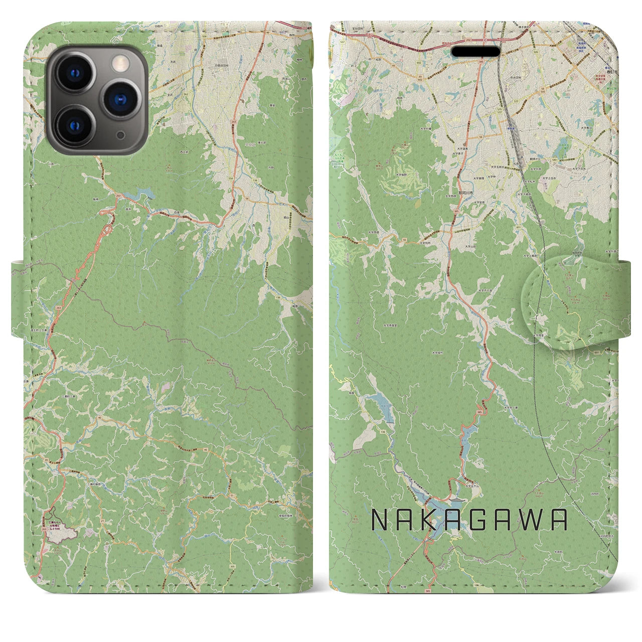 【那珂川】地図柄iPhoneケース（手帳両面タイプ・ナチュラル）iPhone 11 Pro Max 用