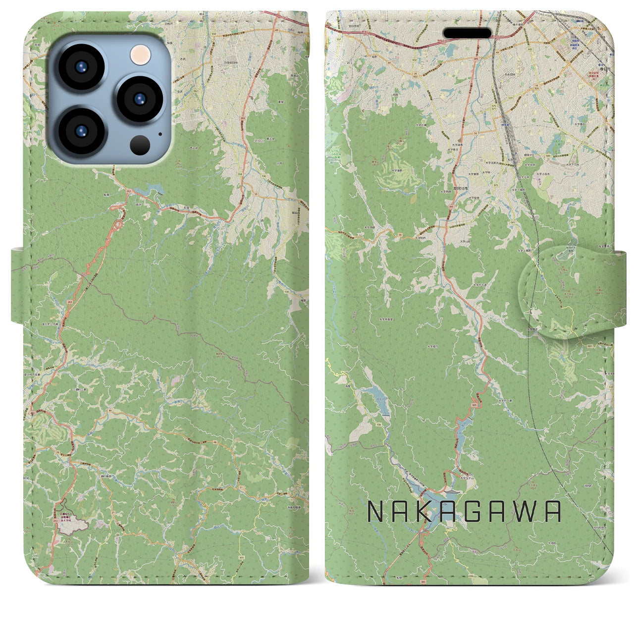 【那珂川】地図柄iPhoneケース（手帳両面タイプ・ナチュラル）iPhone 13 Pro Max 用