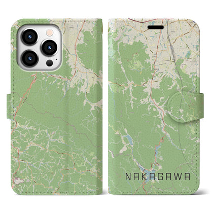 【那珂川（福岡県）】地図柄iPhoneケース（手帳タイプ）ナチュラル・iPhone 13 Pro 用