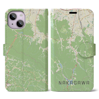 【那珂川（福岡県）】地図柄iPhoneケース（手帳タイプ）ナチュラル・iPhone 14 用