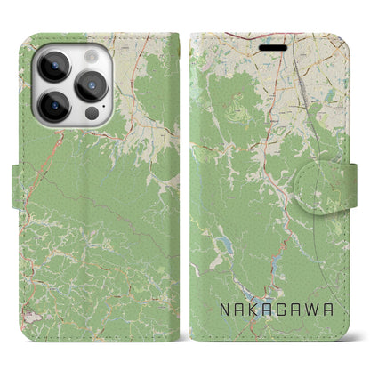 【那珂川（福岡県）】地図柄iPhoneケース（手帳タイプ）ナチュラル・iPhone 14 Pro 用