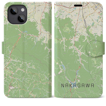 【那珂川（福岡県）】地図柄iPhoneケース（手帳タイプ）ナチュラル・iPhone 14 Plus 用