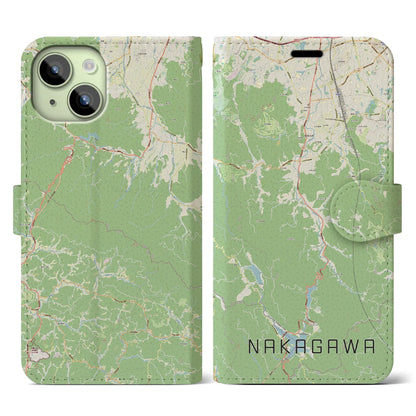 【那珂川（福岡県）】地図柄iPhoneケース（手帳タイプ）ナチュラル・iPhone 15 用