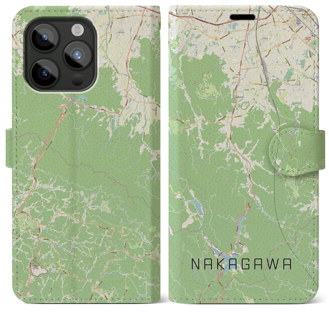 【那珂川】地図柄iPhoneケース（手帳両面タイプ・ナチュラル）iPhone 15 Pro Max 用