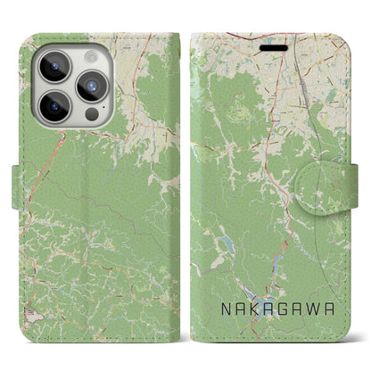 【那珂川（福岡県）】地図柄iPhoneケース（手帳タイプ）ナチュラル・iPhone 15 Pro 用