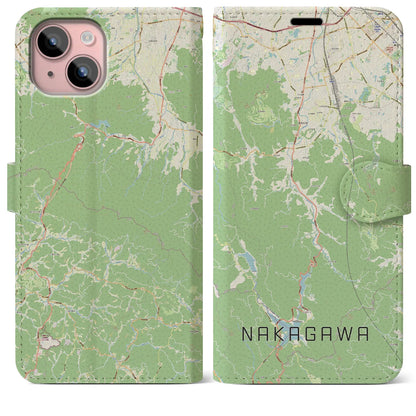【那珂川（福岡県）】地図柄iPhoneケース（手帳タイプ）ナチュラル・iPhone 15 Plus 用