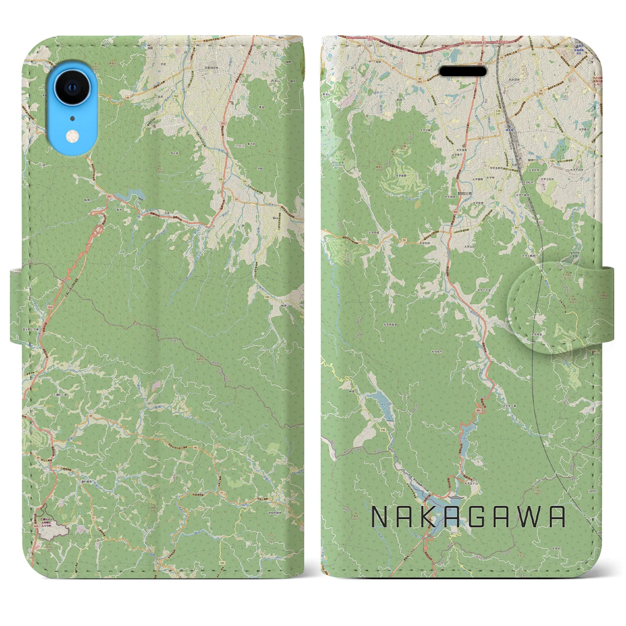 【那珂川】地図柄iPhoneケース（手帳両面タイプ・ナチュラル）iPhone XR 用