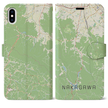 【那珂川（福岡県）】地図柄iPhoneケース（手帳タイプ）ナチュラル・iPhone XS Max 用