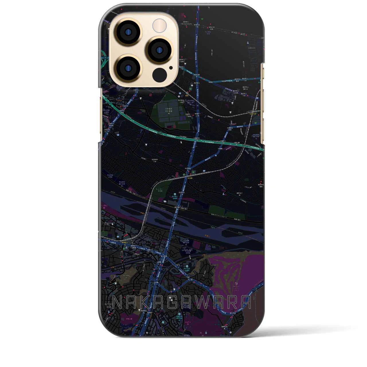 【中河原】地図柄iPhoneケース（バックカバータイプ・ブラック）iPhone 12 Pro Max 用